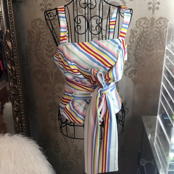 Boston Proper Tops - Boston Proper white with multi stripe tie tank